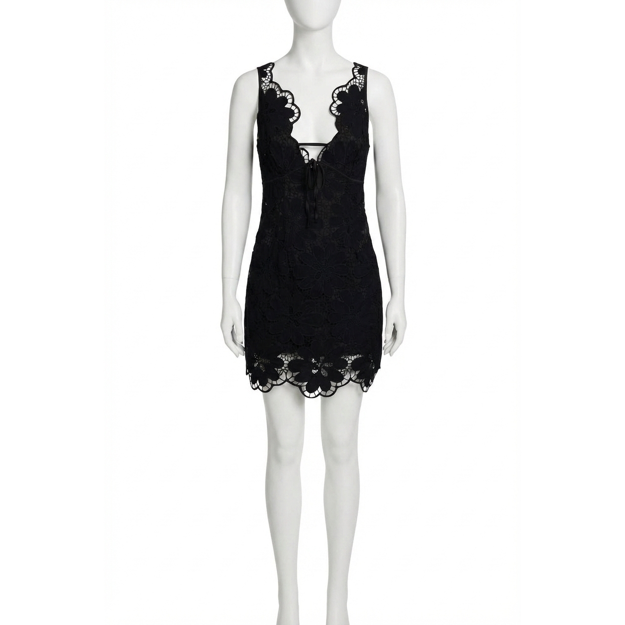 New For Love & Lemons Malika Embroidered Lace Mini Dress In Black